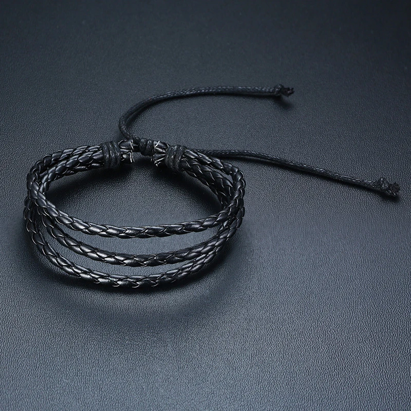 Vnox 4Pcs/ Set Braided Wrap Leather Bracelets for Men Vintage Life Tree Rudder Charm Wood Beads Ethnic Tribal Wristbands 10