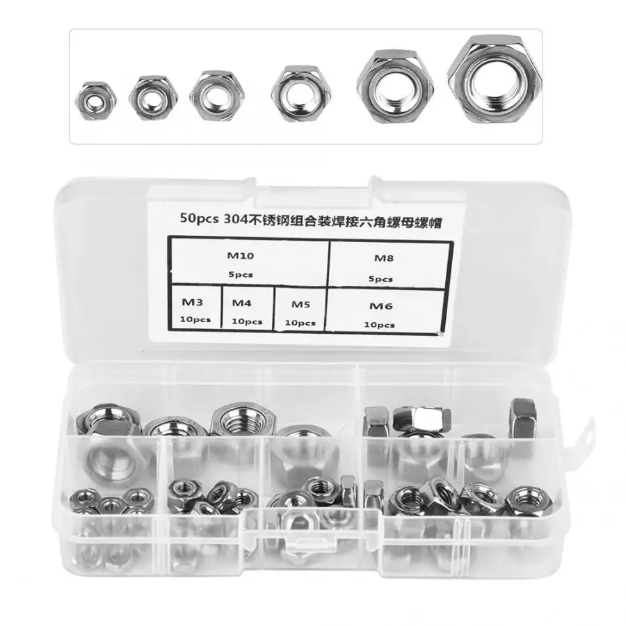 

50pcs Stainless Steel Square Nuts M3/M4/M5/M6/M8/M10 Thread Welding Stainless Steel Hex Hexagonal Nuts Wood Screw And Nut