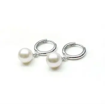 

7-7.5mm Round White Genuine Akoya Pearl Drop Earrings 925 Sterling Silver