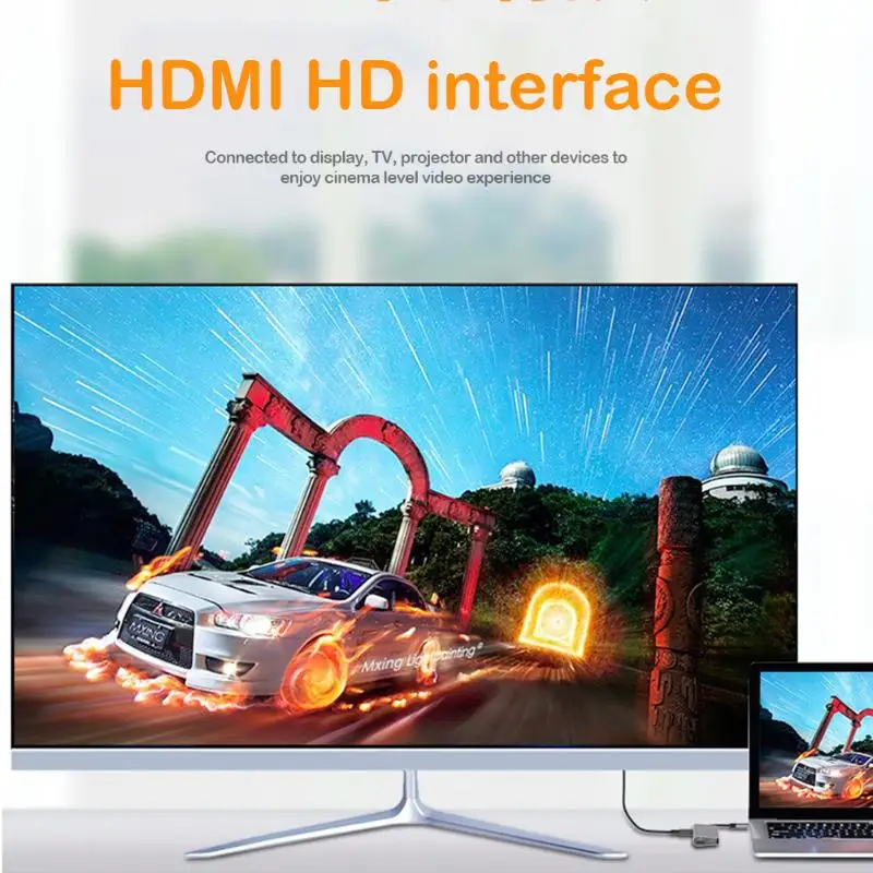 7 в 1 type-C концентратор Многофункциональный USB-C к USB3.0x2+ HDMI+ TF+ RJ45+ PD адаптер питания конвертер для ноутбука MacBook USB-C концентратор