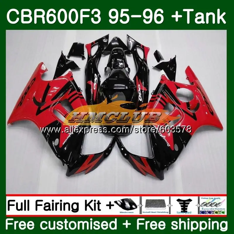 Корпус для HONDA CBR600RR CBR 600F3 FS CBR 600 F3 1995 1996 67CL. 0 600CC CBR600FS CBR600F3 CBR600 F3 95 96 Обтекатели красный цвет: черный; популярная модель