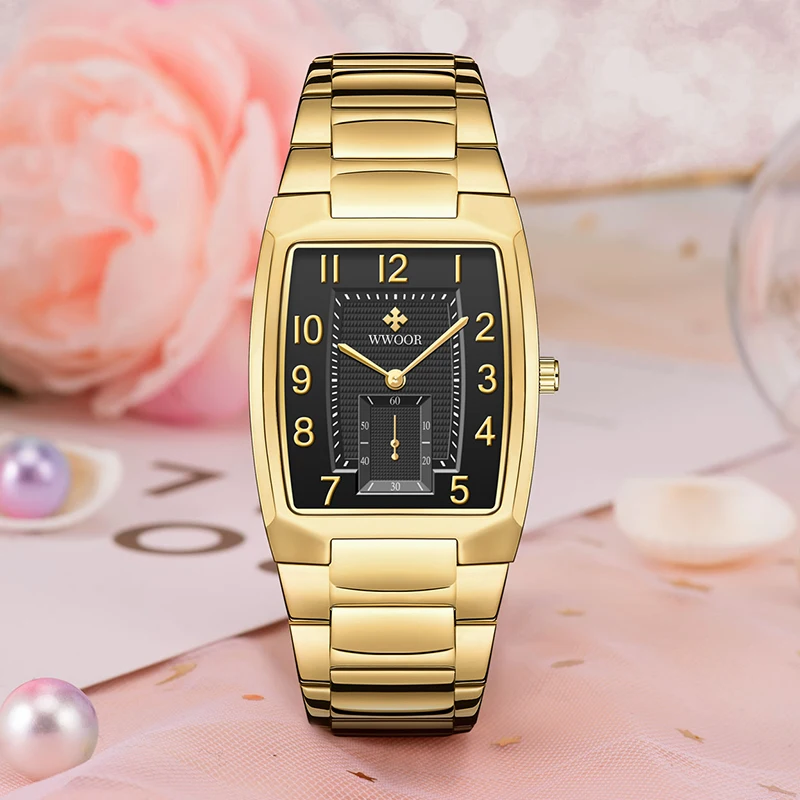 2023 New WWOOR Original Design Gold Watch Women Square Ladies Quartz Dress Wristwatches Female Arabic Clock Box Relogio Feminino