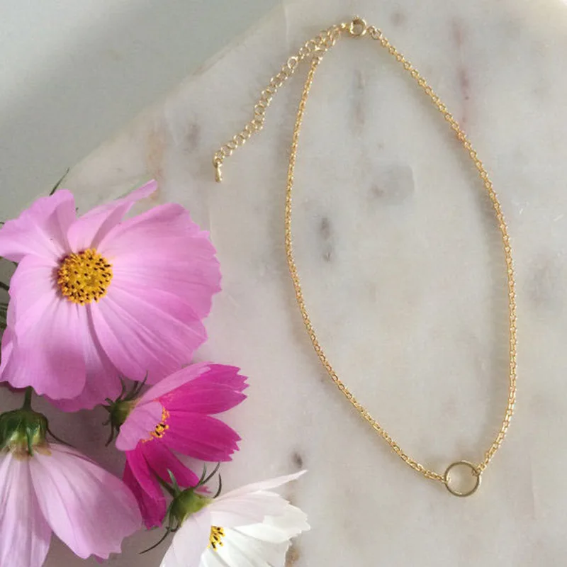 Abayabay Choker Round Personalized Girl Necklace Chain Women Yellow Gold Color Vintage Simple Necklaces Jewelry Collares Collier