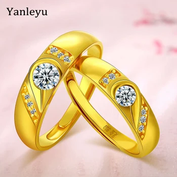 

Yanleyu 1 Pair 999 Gold Filled Couple Rings Wholeheartedly Love Wedding Engagement Rings for Women and Men CZ Jewelry PR379