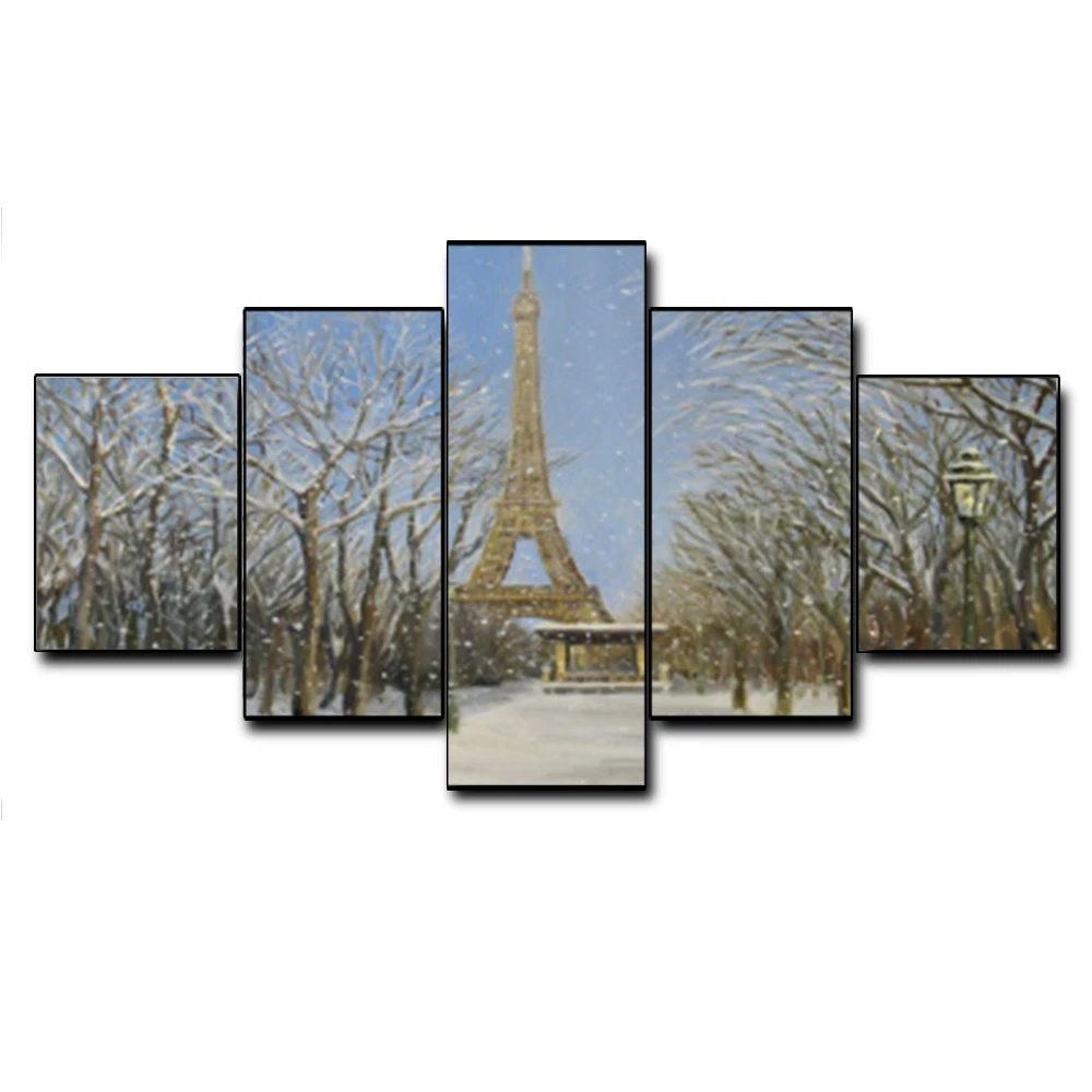 Canvas Art Oil Painting Eiffel-tower winter landscape Art Poster Picture Wall Decor Modern Home Decoration For Living room