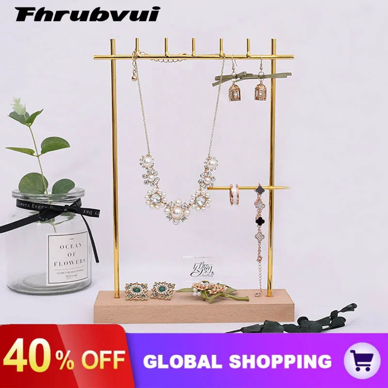 Jewelry Storage Rack With Hook Rings Wrought Iron Organizer Display Stand Holder Showcase Necklace Earrings Decoration Bedroom