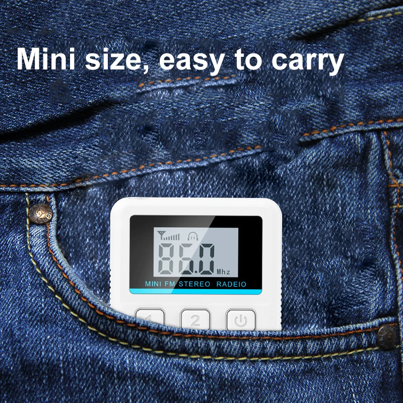 Mini FM Stereo Radio Portable Receiver 50-108MHz with LED Display Support Power off Memory Professional English Hearing Learning