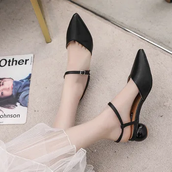 

Women Fashion Mid-heeled Low-top Sandals Lady New Pointed Dress Shoes