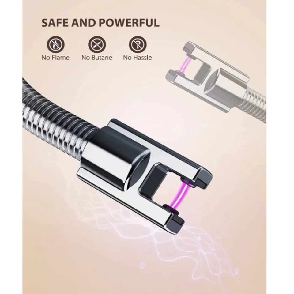Set 4 Accendini Elettrici Ad Arco Ricaricabili USB - Collo Flessibile 26cm, Antivento - Rosso, Blu, Oro Rosa, Grigio - 3