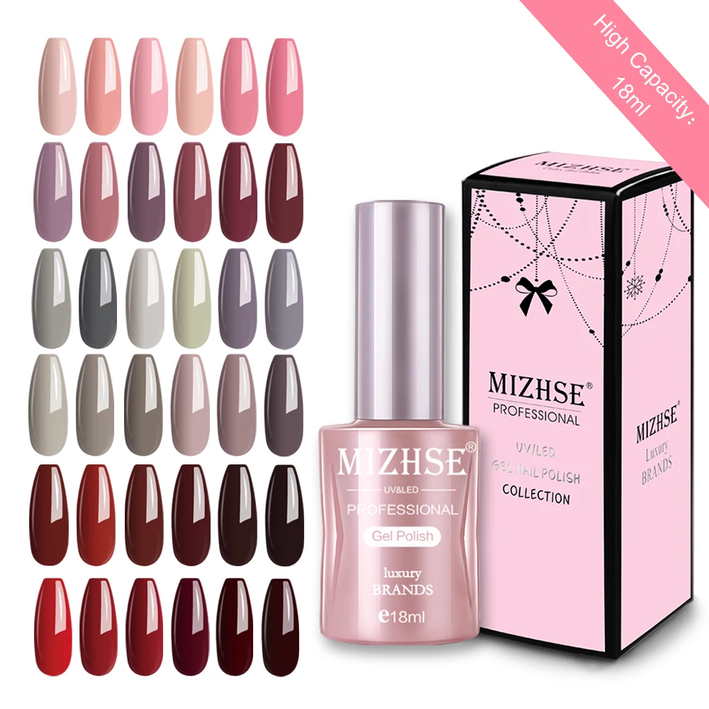 

MIZHSE Gel Polish Pure Color Varnish Soak Off Lacquer No Wipe Top Base Coat Manicure UV LED Gel Nail Polish For Nail Art