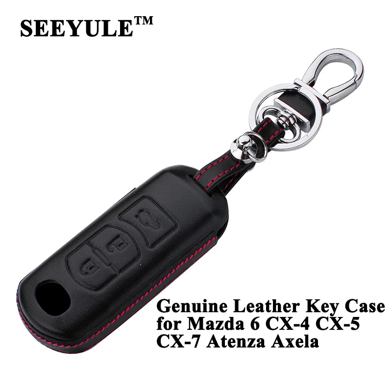 

1pc SEEYULE Genuine Leather Car Key Case Organizer Key Shell Cover Storage Bag Protector for Mazda 6 CX-4 CX-5 CX-7 Atenza Axela