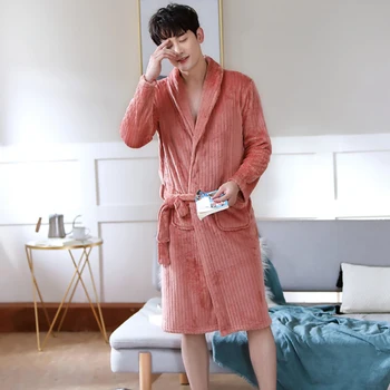 

JUSTAR Men's winter thick plush coral velvet bathrobe flannel Nightgown