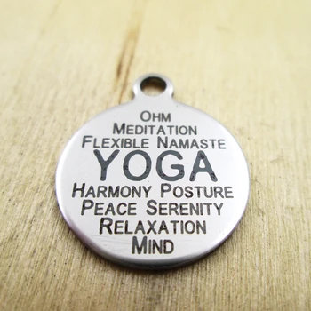 

10pcs/lot- YOGA Word Collage stainless steel charms Laser Engraved DIY Charms Pendants