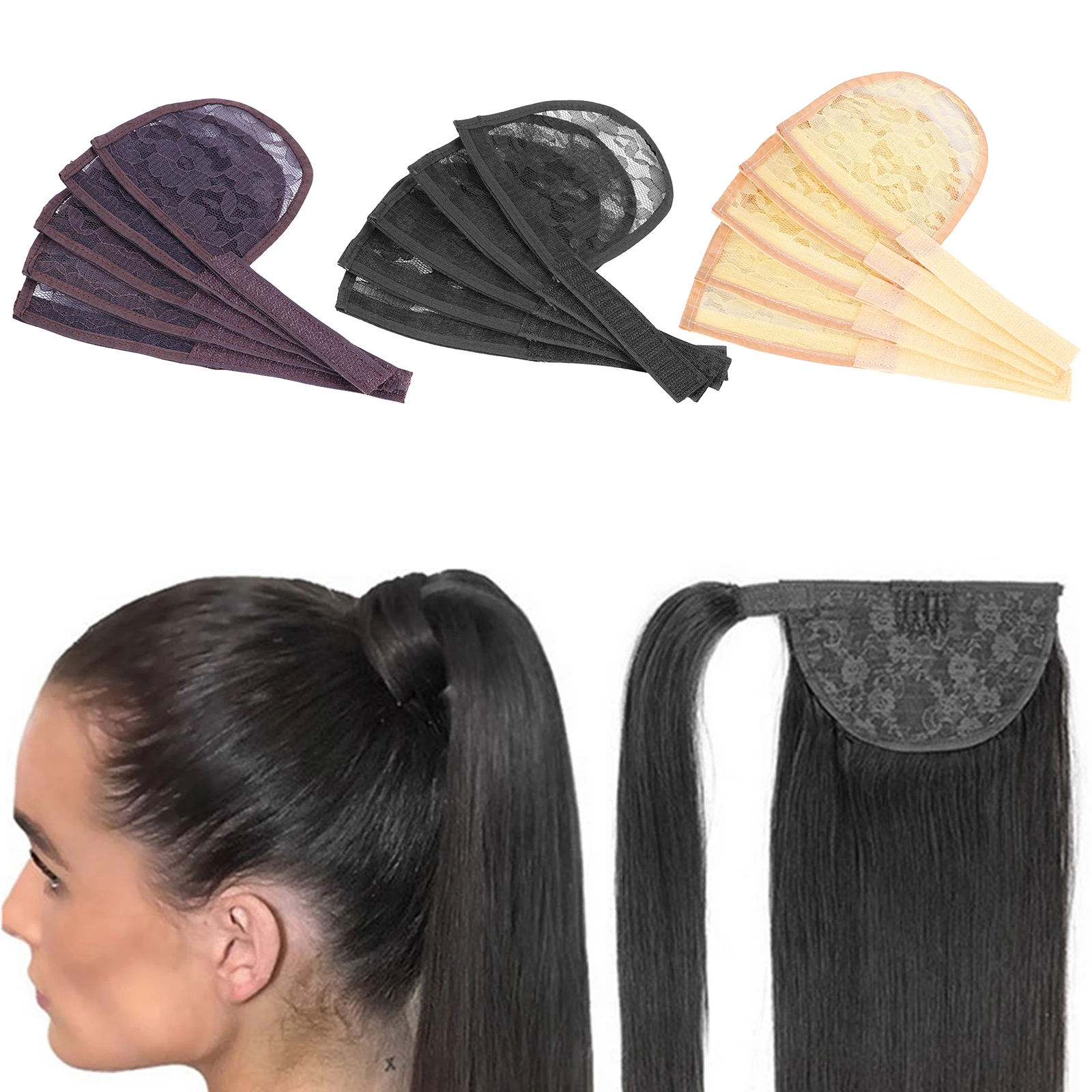 

Hair Net for Ponytail Hair Bun Weaving Net Ponytail Net with Adjustable Strap Ponytail Extension Base