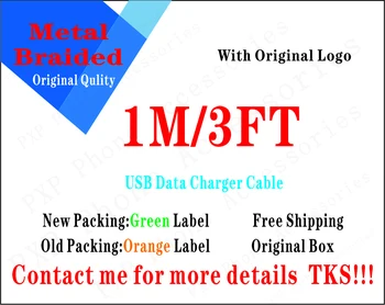 

High Quality 1m/3ft Metal Braided OD:3.0mm Data USB charger Cable With Retail Packing 100Pcs/Wholesalelots