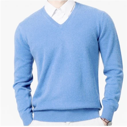 Кашемировый хлопковый мужской свитер осень-зима, трикотажное платье-свитер hombre pull homme hiver, мужской пуловер с круглым вырезом, вязаные свитера - Цвет: sky blue v-neck