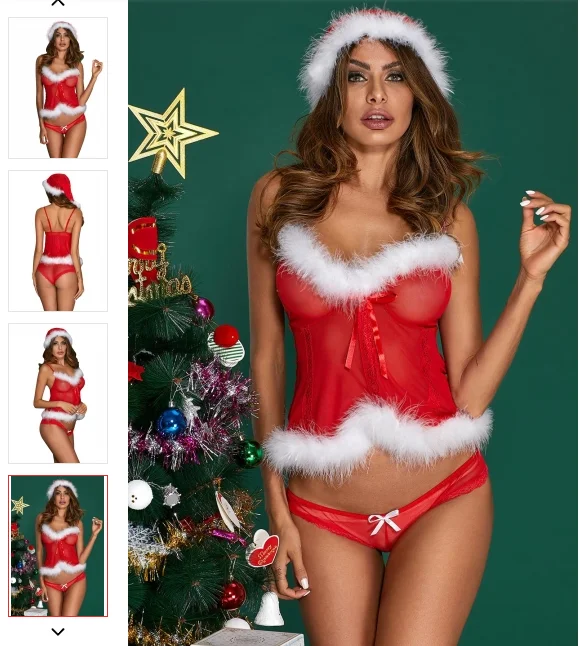 Christmas Underwear Women Santa Sexy Lingerie Pajamas Teddy Sleepwear Red Suit 3Pcs Plus Size S-3XL