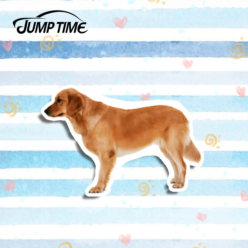 Jump Time 13cm x 9.9cm Golden Retriever Dog Sticker Lovely Pet Decal Funny Car Truck JDM Race Waterproof Animal Stickers | Автомобили и