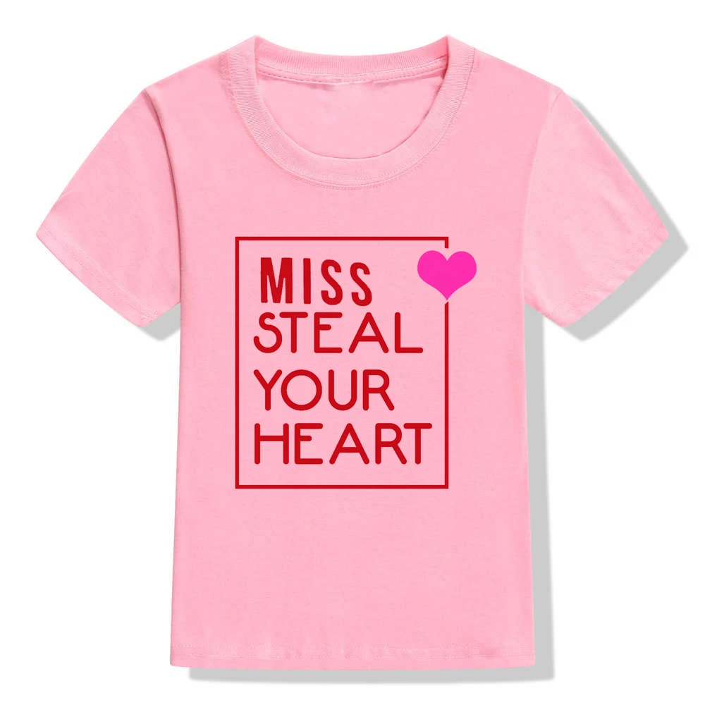 Футболки на День святого Валентина с надписью «Mr/miss Steal Your Heart Brother and Sisters» футболка с забавным рисунком для мальчиков и девочек одежда в летнем стиле, футболки - Цвет: H743-KSTPK-