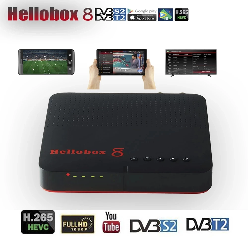 Hellobox 8 Satellite Receiver DVB-S2 DVB-T2 H265 HEVC Tv Tuner 1080P FULL HD Box Support Youtube Dual | Электроника