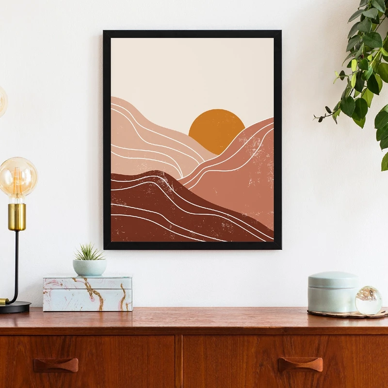 Abstract-Sun-Art-Print-Neutral-Wall-Art-Canvas-Painting-Warm-Color-Palette-Minimalist-Poster-Landscape-Mountains