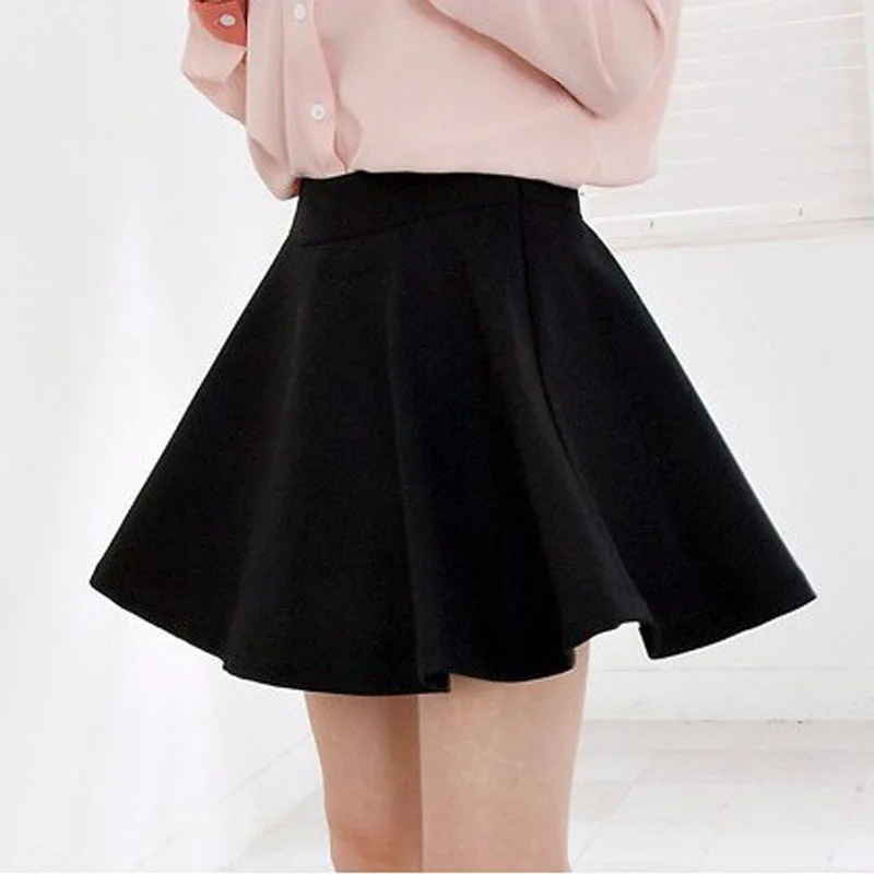 Falda con textura de cintura negra elástica para mujer, faldas cortas minimalistas de cintura alta, ropa de talla vintage, otoño _ - AliExpress