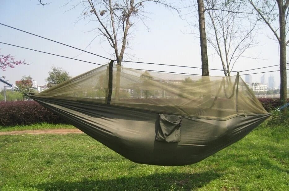 1-2 Person Portable Outdoor Camping Hammock with Mosquito Net High Strength Parachute Fabric Hanging Bed Hunting Sleeping Swing