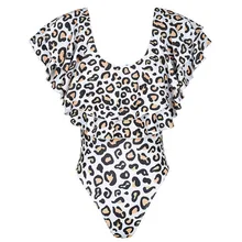 Высококачественная летняя одежда для купания с леопардовым принтом для мамы и дочки; бикини с оборками и открытыми плечами