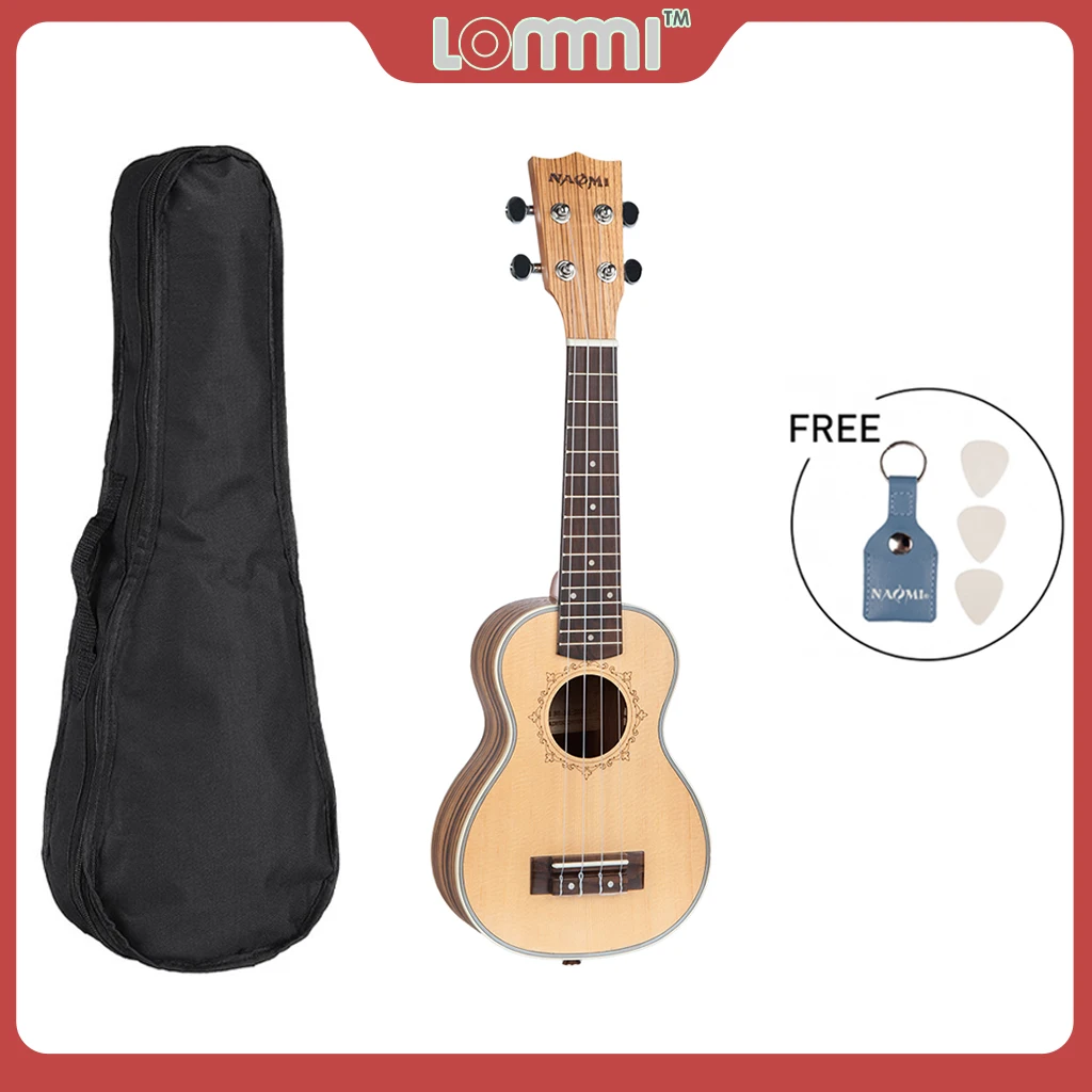 LOMMI Spruce Top Zebrawood Back 21 Inch Soprano Ukulele Guitar 4 Strings Kids Gift Musical Instruments Beginner | Спорт и