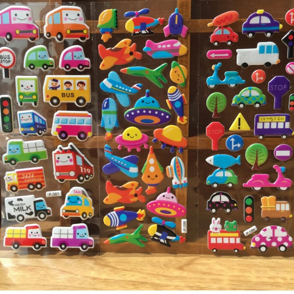 10 различных листов 3D мультфильм стикер s водонепроницаемый Пузырь ПВХ DIY стикер бабочка автомобиль животные Девочки Мальчики Подарки для детей