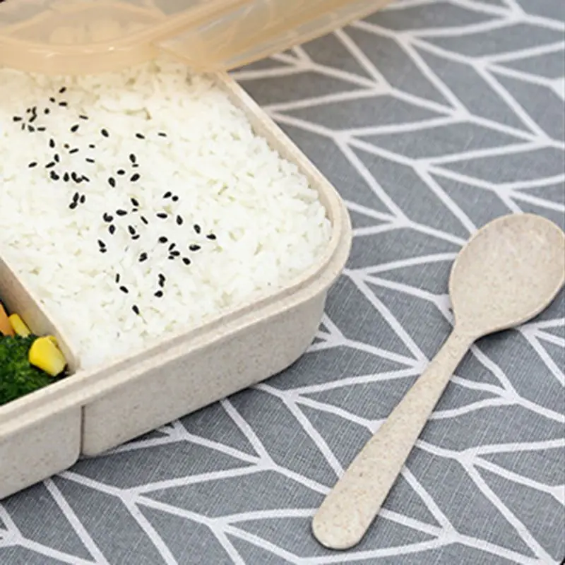 Пшеничная соломенная коробка для обеда с ложкой Bento box креативный квадратный чехол для конфет посуда