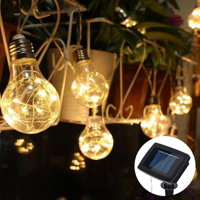 Guirnalda de luces LED con energía Solar para exteriores, guirnalda de luces de hadas de 7M y 20LED para decoración de jardín y patio, iluminación navideña y festiva