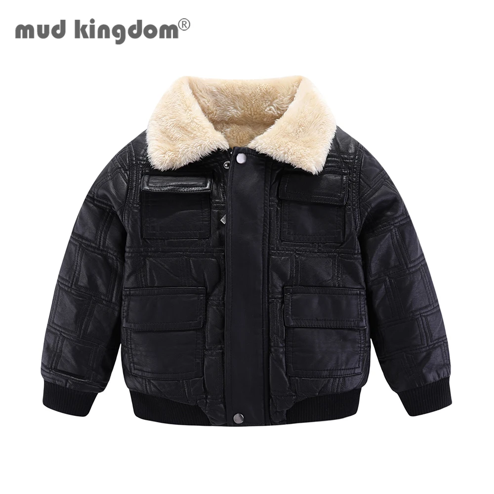 Mudkingdom Little Boy Coats Faux Fur Turndown Collar Thick Windproof