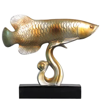

1PC Gold Arowana Desktop Adornment Exquisite Fish Model Figurines Retro Wealth Fish Crafts Home Decor Office Decoration