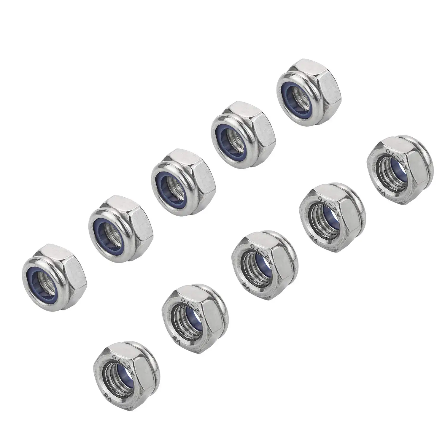 Favordrory M8 x 1.25mm 304 Stainless Steel Self-Lock Nylon Inserted Hex Lock Nuts, Self Clinching Nuts, 50 PCS