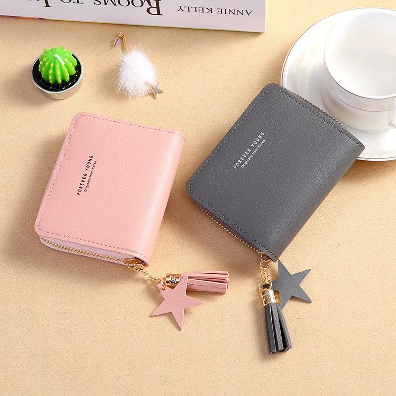 

Women New Fashion Simple Square Short Wallet Female Cute Zipper Tassel Small Coin Purses Ladies Card Holder Mini Clutch Bag