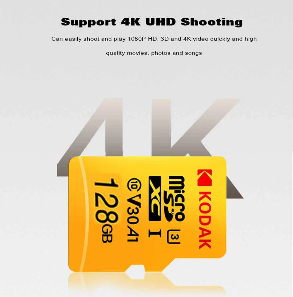 KODAK Micro SD карта 128 Гб 64 ГБ 32 ГБ 16 ГБ U1 класс 10 карта памяти 256 ГБ 512 ГБ U3 Tarjeta Micro SD 4K TF высокоскоростная карта SD карта
