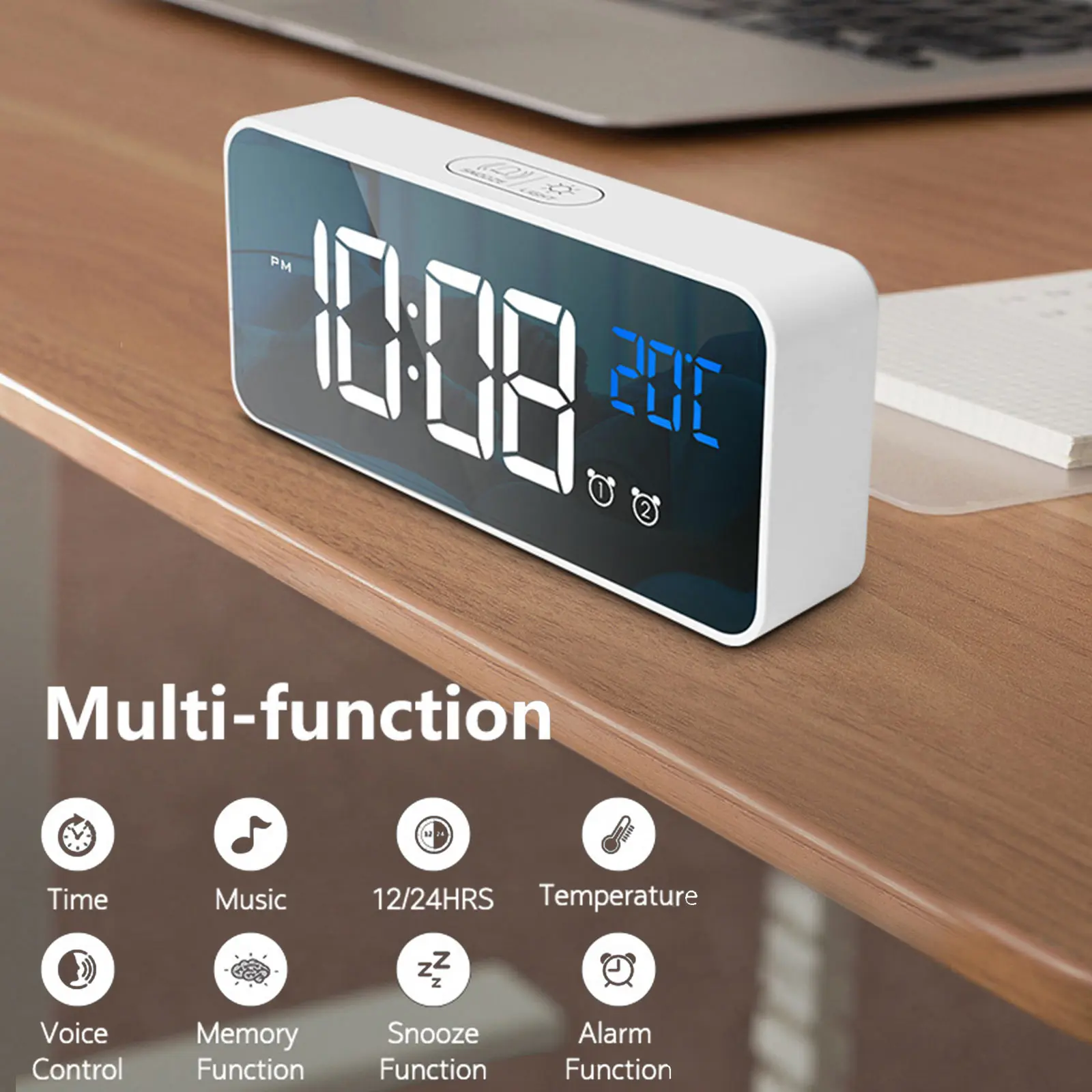Led Mirror Alarm Clock Digital Table Clock Desk Clock Temperature