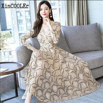 

Spring Lace Fashion Women Dress 2020 New Style Summer V-neck And Short Sleeve Female Work Wear Slim Elegant Temperament Dresses