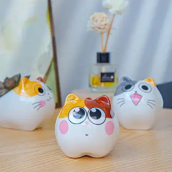 

1 PC Cat Plant Pot Cartoon Animals Ceramic Succulent Flowerpot Mini Planter Ceramic Pot Flowerpot for Home Dorm Office Store
