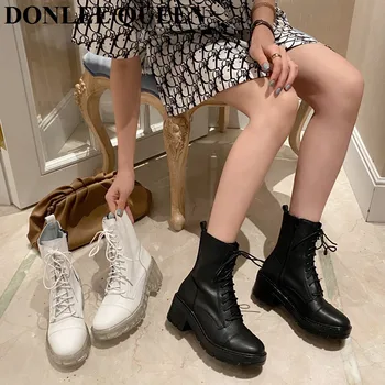 

New Women Ankle Boots Crystal Sole Platform Boots For Woman INS Shoes Chunky Motorcycle Lace Up Casual Boots Brand Chelsea Boots