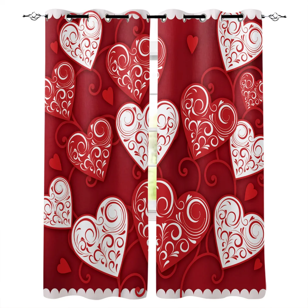 

Heart Design For Valentine'S Day Curtains Window Living Room Curtains Kitchen Indoor Window High Blackout Curtain Thick