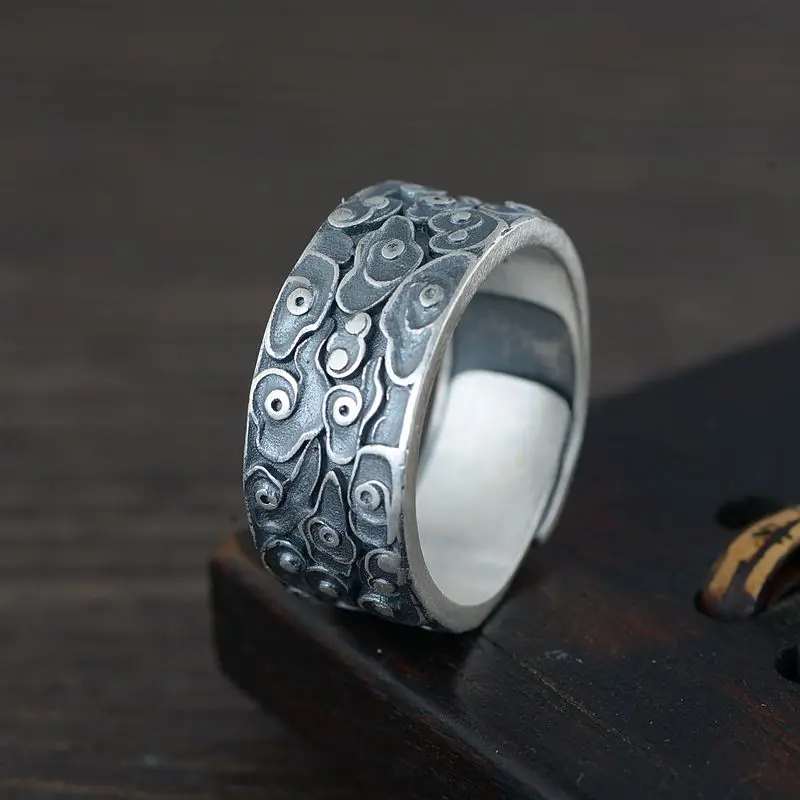 Ring GAGAFEEL 990 серебряное матовое Открытое кольцо благоприятный узор облака тайское серебрянное кольцо с гравировкой молитвенные ювелирные изделия мантровые кольца с шестью словами - Цвет основного камня: Ring