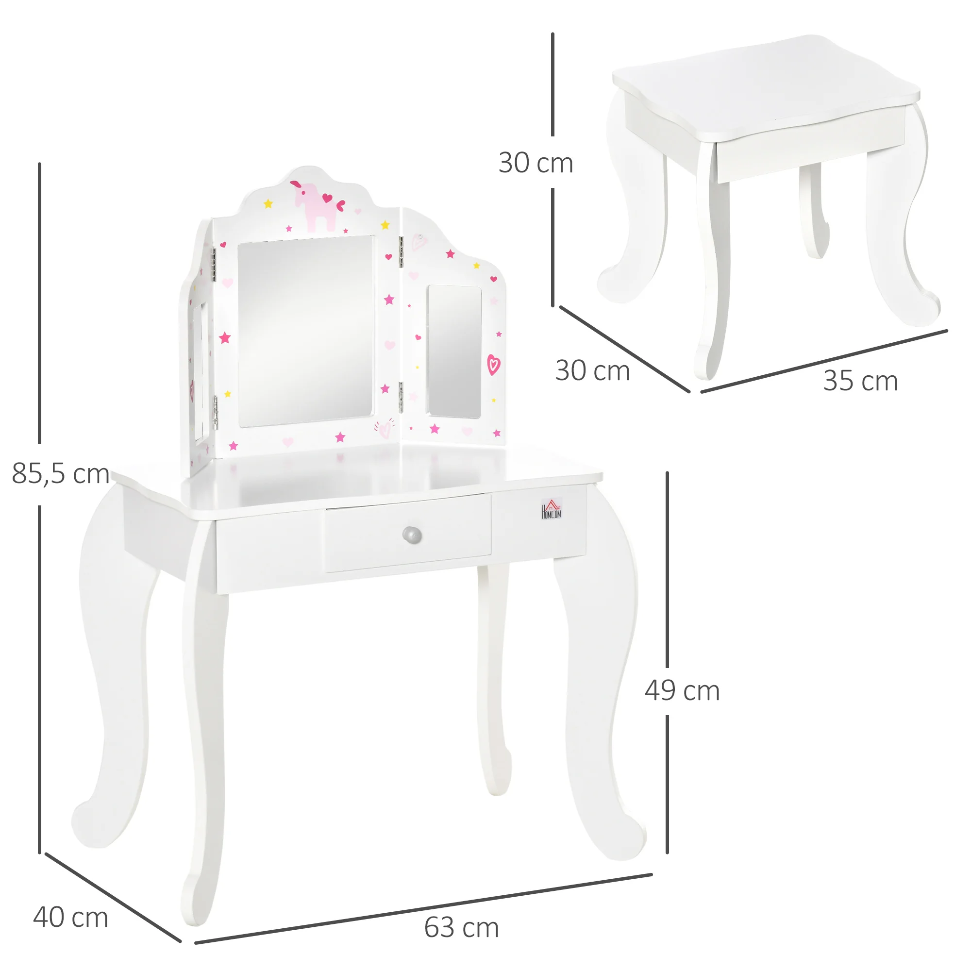 Tavolo Trucco Bambini HOMCOM Con Specchio E Cassetto - Set Elegante Rosa Per Cameretta