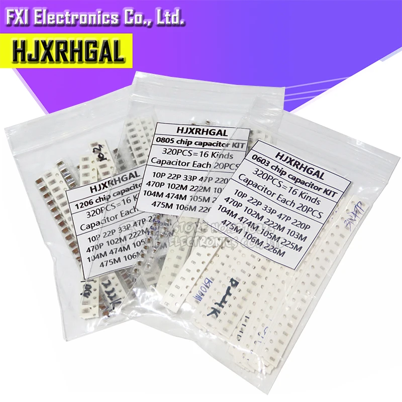 SMD Capacitor smd capacitor 16values*20pcs=320pcs 0603 0805 1206 assorted kit component diy samples kit