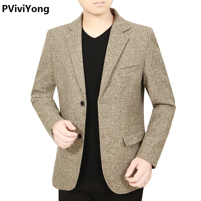PViviYong новые модные Молодежные мужские узкие высокого качества костюм Блейзер Куртка с двумя пуговицами лацканом Повседневный блейзер с длинными рукавами 1931 - Цвет: Хаки