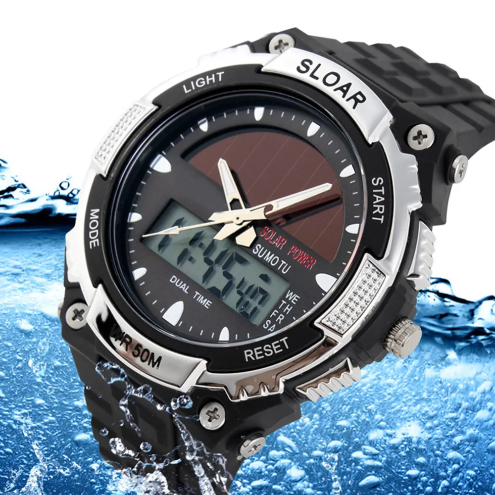 Мужские Роскошные цифровые часы от ведущего бренда, мужские спортивные часы на солнечной энергии с двойным временем, водонепроницаемые цифровые часы reloj montre homme
