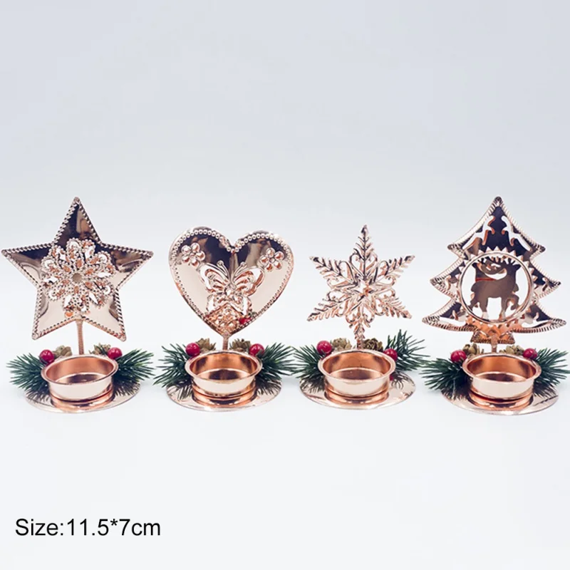 Christmas Red Pine Cone Splice Candlestick Creative Christmas Desktop Decor Crafts Unique Household Festival Decor Supplies