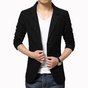 

Solid Color Single Men Blazer Casual Business Cotton Black Men Blazer Slim Fit Party Blazer Masculino Casual Men Suit YY50MB