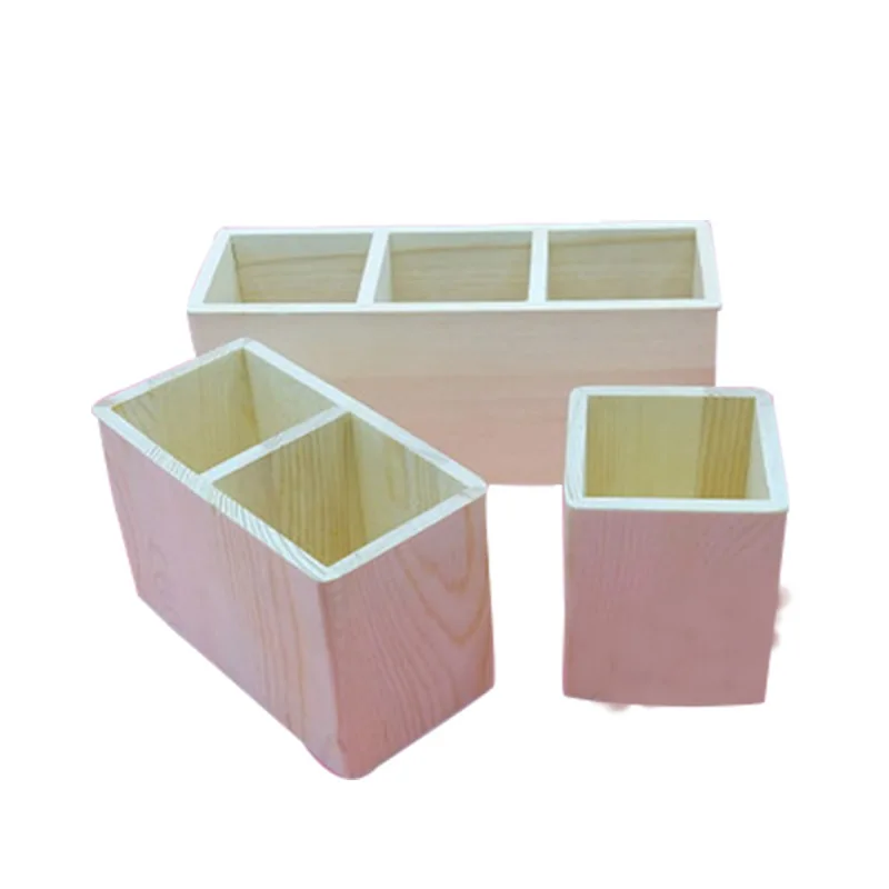 

Snow Mud Pearl Creative Pen Container Children Handmade Wood Square Pen Container DIY Solid Wood round Pen Container White Embry